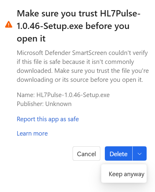 Confirmation dialog with Keep anyway button