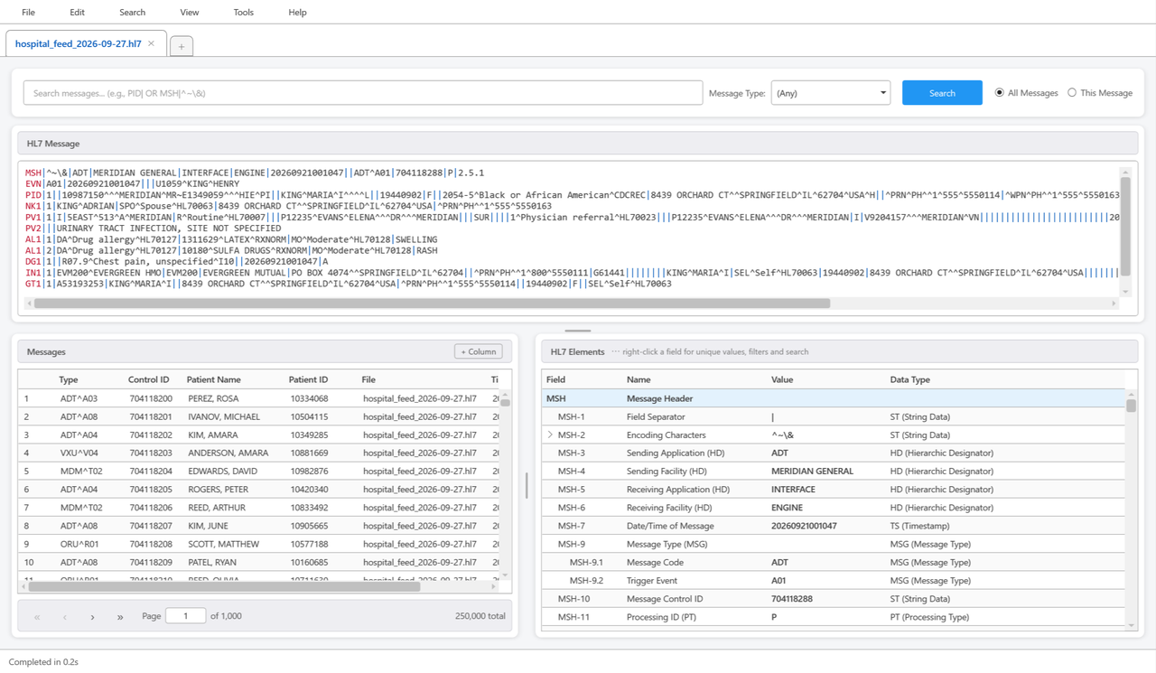 The HL7 Pulse main window in the light theme